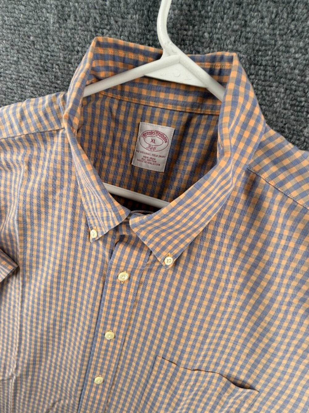 Brooks Brothers Check Non-Iron Cotton XL Button-Down Short Sleeve Blue Orange - Picture 3 of 16